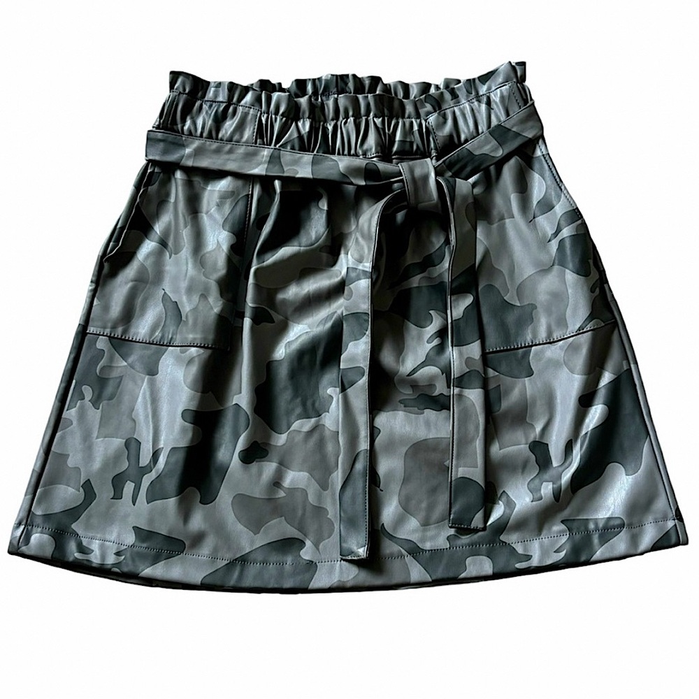 OPPA! Faux Leather Belted Camouflage Skirt Gray Hues Size 1X